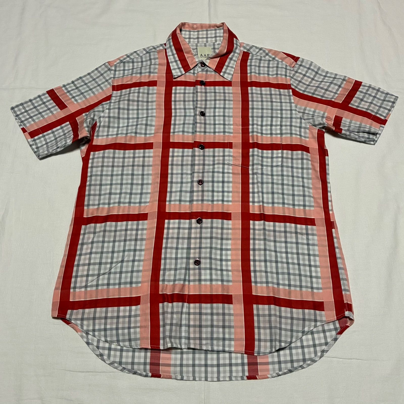 90s 00s A.A.R Yohji Design Studio 半袖シャツ チェック柄 グレー系 M表記