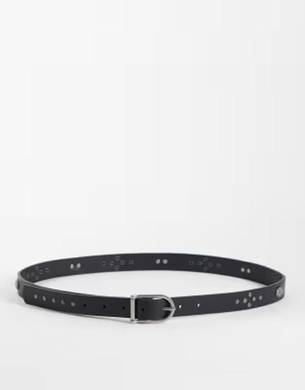 エイソス メンズ アクセサリー ベルト レザー フェイクレザー ASOS DESIGN studded faux leather belt Black ブラック