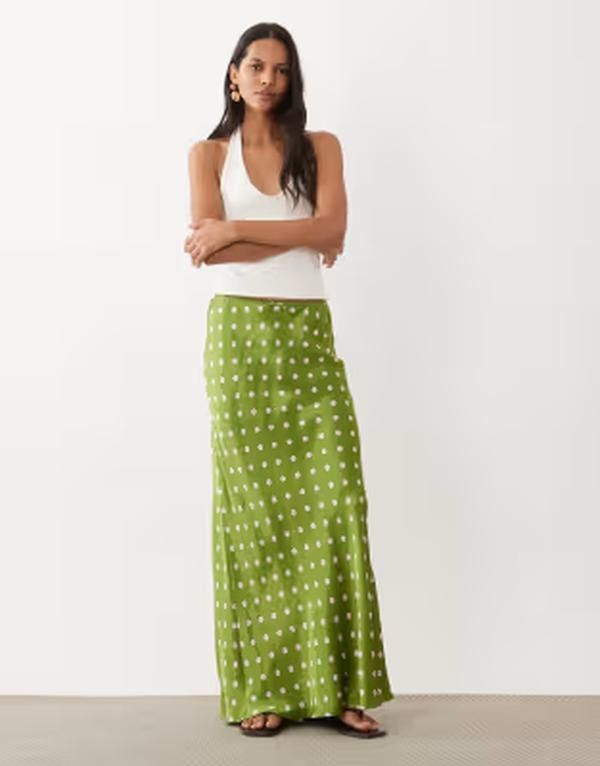 ミスセルフフリッジ レディース ボトムスカート ドット柄 ドット プリント サテン マキシ Misselfridge satin bias maxi skirt polka dot print Pin
