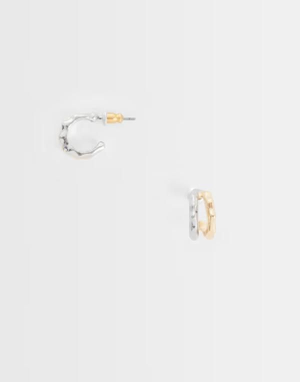 リクレイム ヴィンテージ メンズ アクセサリー ピアス・イヤリング Reclaimed Vintage mixed metal molten silver hoop earing sILVER シルバ
