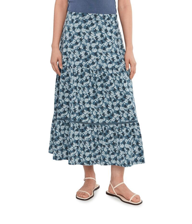 ドード アンドコー レディース ボトムスカート ティアード ミディ ToadCo Mari gold Tie red Midi Skirt Pacific Blue Print ブルー
