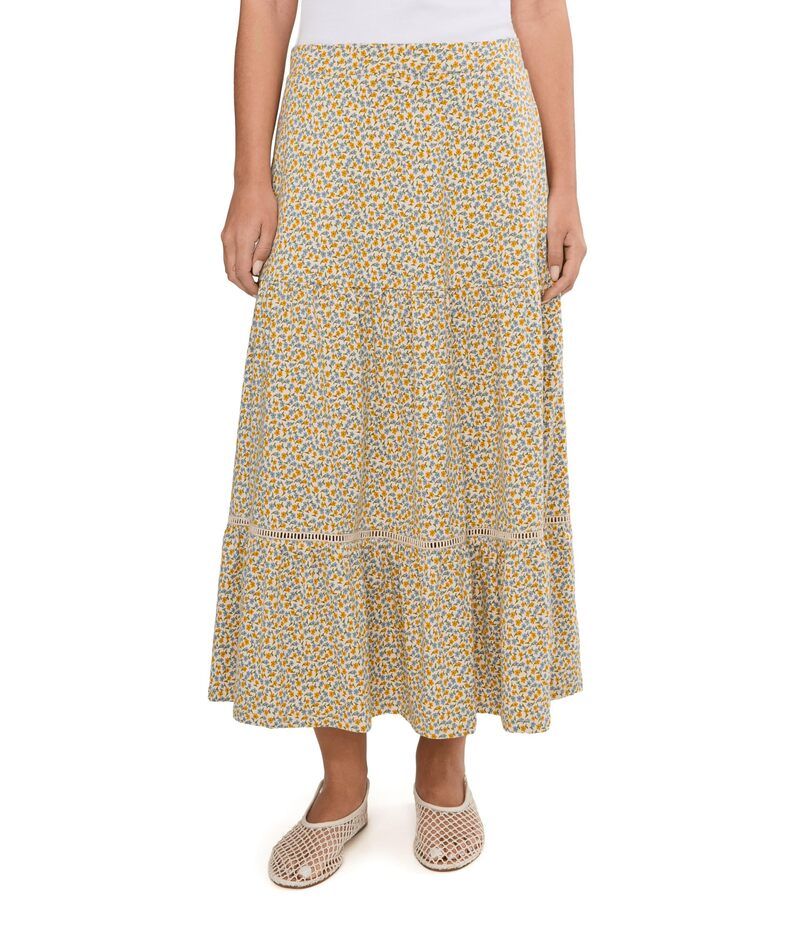 ドード アンドコー レディース ボトムスカート ティアード ミディ ToadCo Mari gold Tie red Midi Skirt Gold Print ゴールド