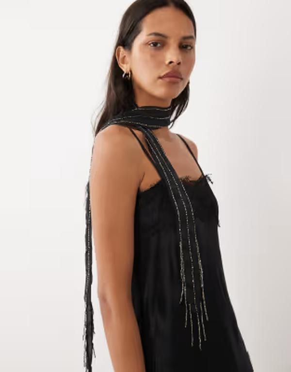 エイソス レディース アクセサリー マフラー・ストール・スカーフ ASOS DESIGN embellished scarf Black ブラック