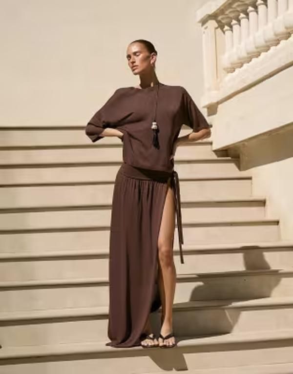 フォースレックレス レディース ボトムスカート ドレープ ニット マキシ 4th Reckless fine knit drape fronthigh split maxi beach skirt i 18,735円