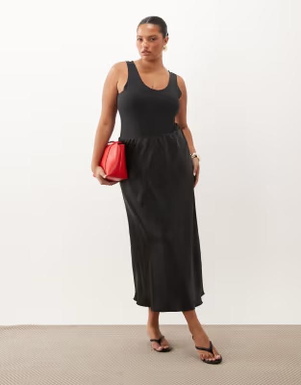 エイソス レディース ボトムスカート サテン マキシ ASOS Curve ASOS DESIGN Curve satin bias maxi skirt Black ブラック 12,905円