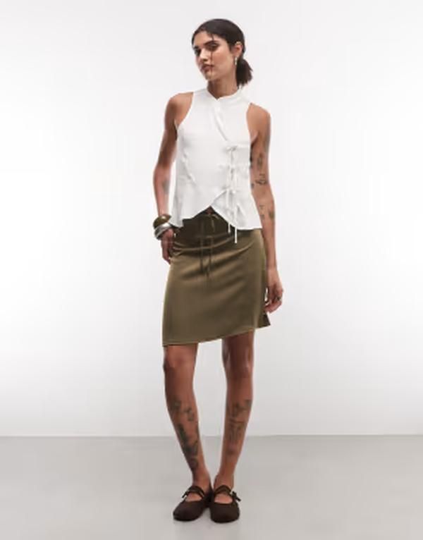 リクレイム ヴィンテージ レディース ボトムスカート Reclaimed vintage textu red awkward length skirt in olive オリーブ 14,610円