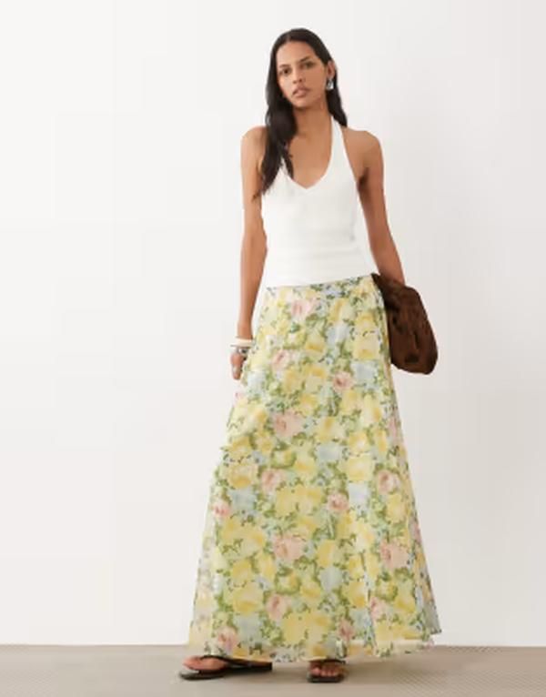 ミスセルフフリッジ レディース ボトムスカート シフォン フラワー柄 プリント フラワー Misselfridge chiffon circle skirt in floral print Flora