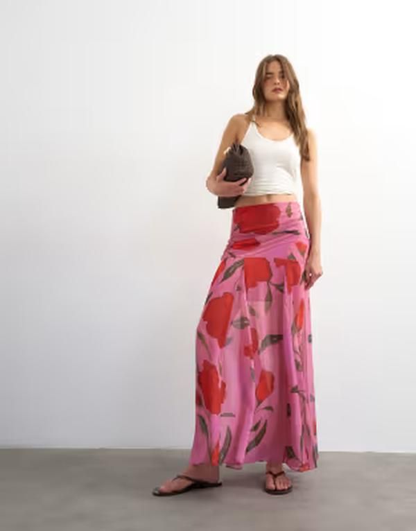 トップショップ レディース ボトムスカート フラワー柄 フラワー Topshop floral drop waist full circle skirt PINK ピンク