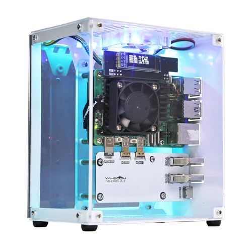 Yahboomラズベリーパイ5 M.2 SSDPCIeミニPCシャーシ、Pi 5に適用し、タワー型ラジエータ、RGBファン、OLEDディスプレイ,付属M.2 PCIE拡張ボード,256 GB NVME SSD付き