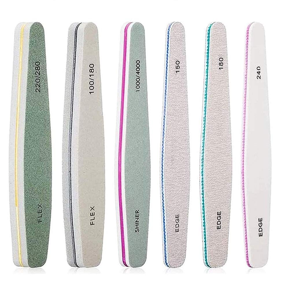 Aibboyi Nail File Set Gel Nail File Nail File Sponge Buffer Cuticle Pusher Nail Polish 150 180 240 100/180 200/280 1000/4000 Grit Set of 6