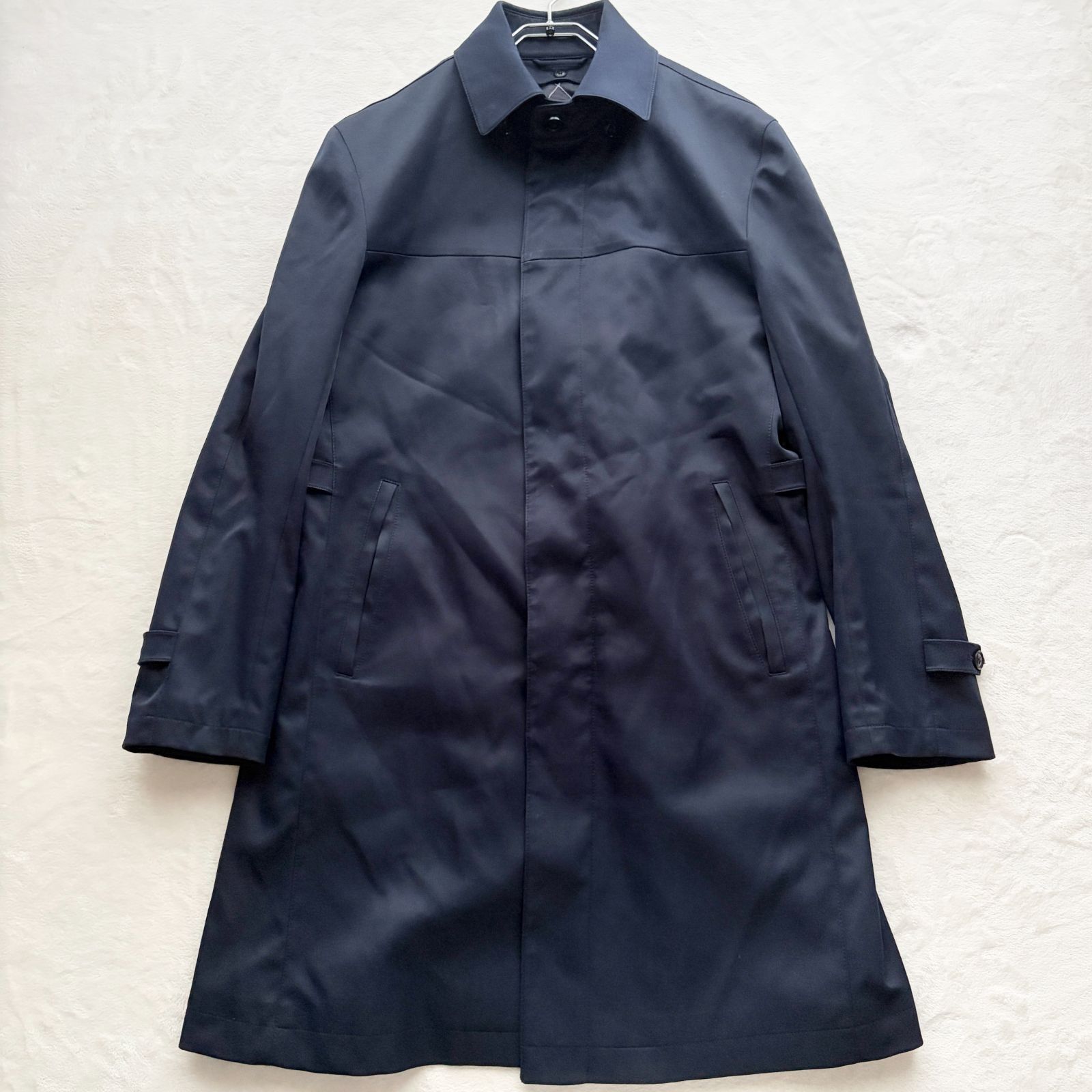 【極美品】スーツセレクト SUIT SELECT ショートカラーコート SKINNYシルエット ライナー付き ロングコート ネイビー 紺 LL 大きいサイズ ビジネス フォーマル 通勤 紳士服 メンズ スーツ ボンディング 脱着ライナー 軽量 防寒 防風