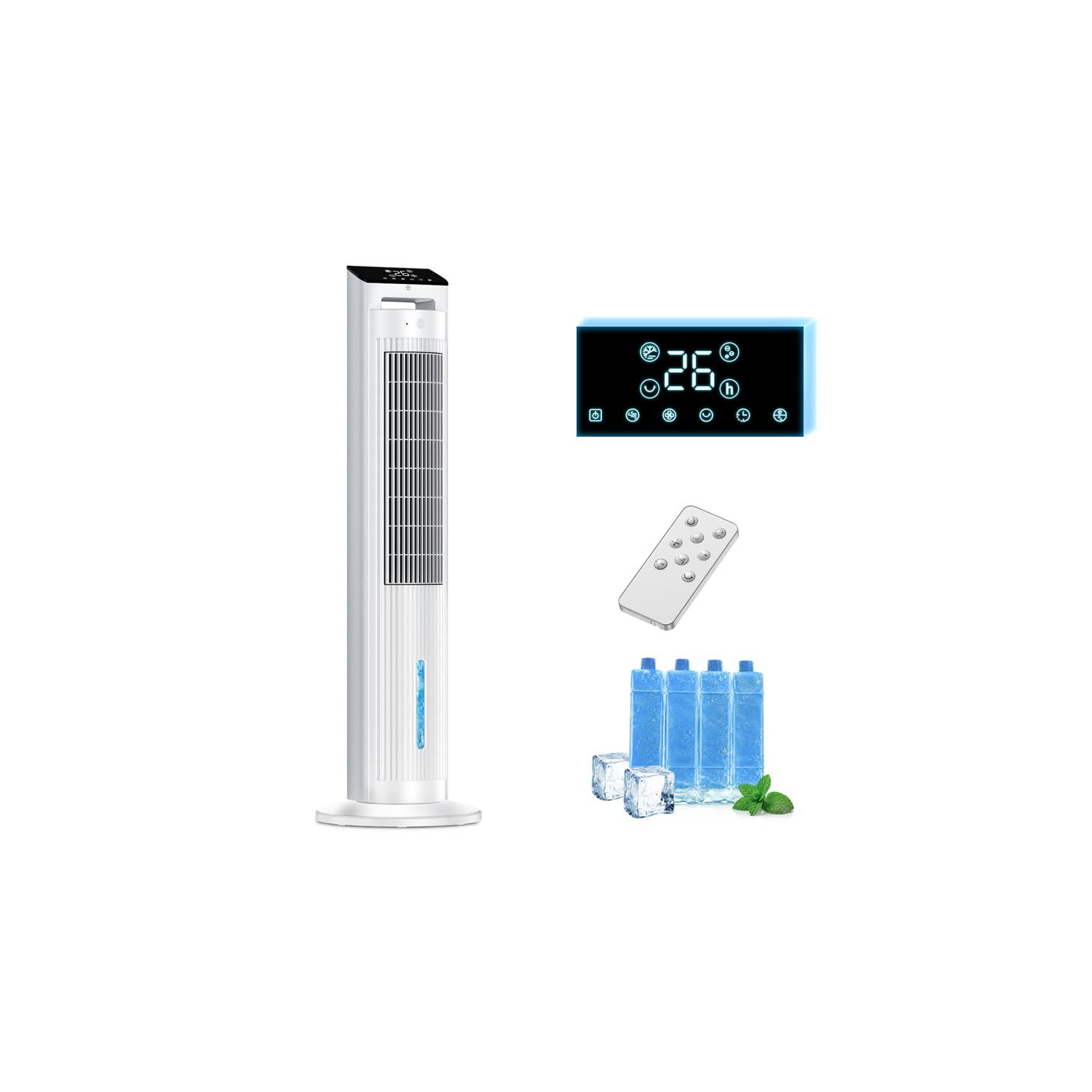 ★新品★タワー冷風機 冷風扇 強力 【2026年夏モデル&パワフル冷却】 冷風機 水冷式 5L大容量タンク 左右自動首振り 冷却/送風/加湿/空気清浄 扇風機 冷風扇風機 静音設計 8段階風量 4モード 12Hタイマー マイナスイオン リモコ 9e999812