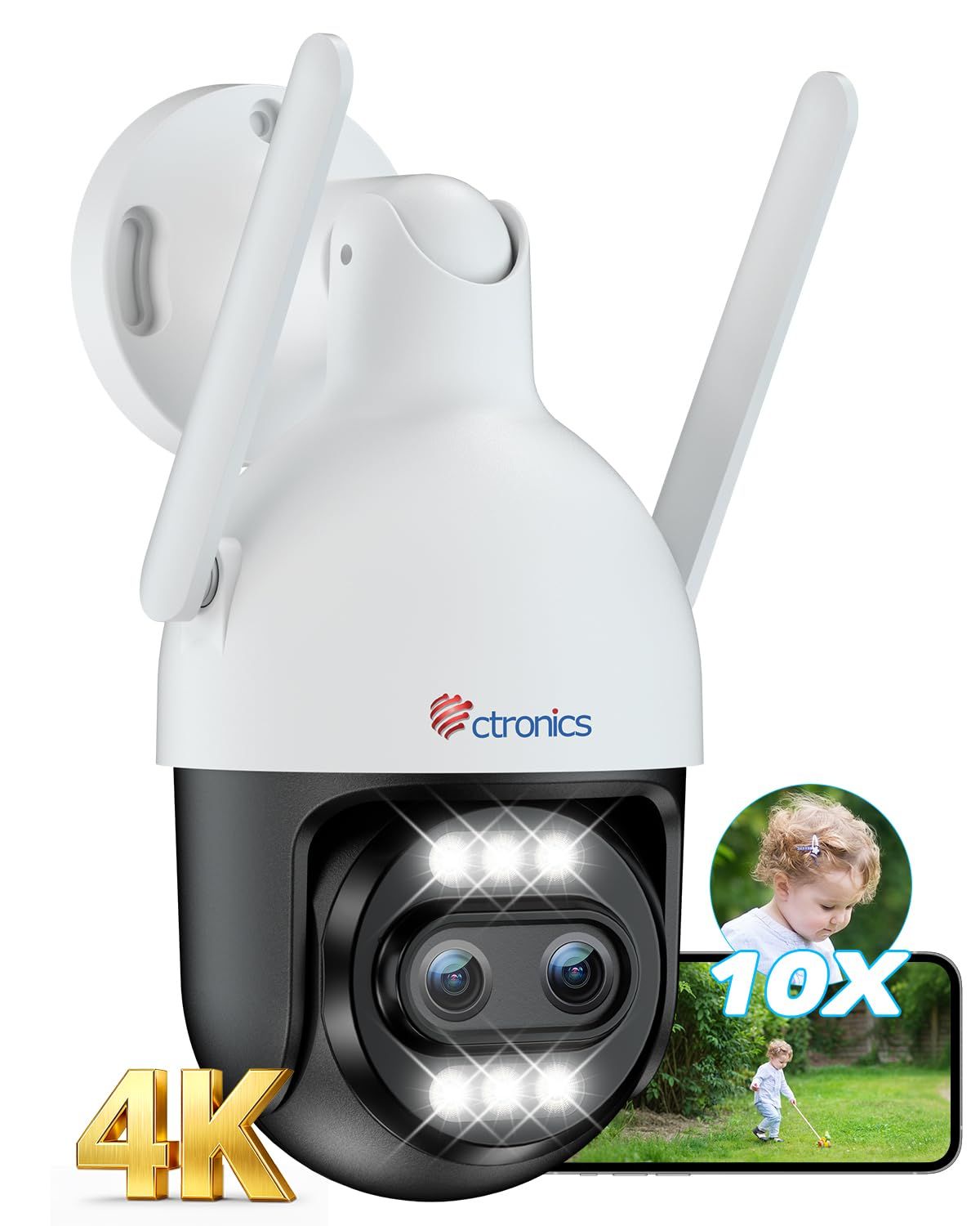 ★新品★Ctronics 4k 防犯カメラ 屋外 10倍ハイブリッドズーム 5GHzWi-Fi 人/ペット/車両検知 自動追尾 PC遠隔操作【ホワイト】 | 赤青アラームライロ搭載 声光威嚇 24時間録画 FTP/NVR/NAS 256GBM a7fbf2c3