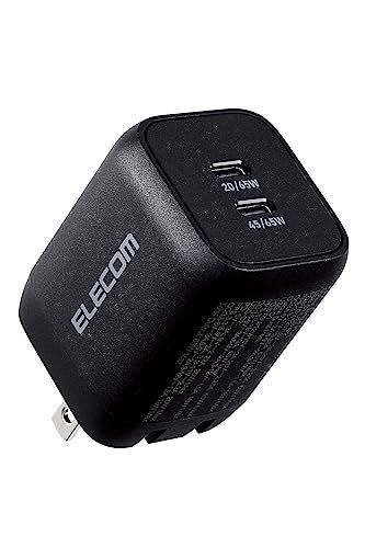 エレコム 充電器 Type-C 2ポート 65W USB PD対応 PPS対応 QC3.0対応 Magsafe3対応 折りたたみ式プラグ GaN採用 【 iPhone16 iPad Macbook Air Windows PC など対応】 ブラック ACDas