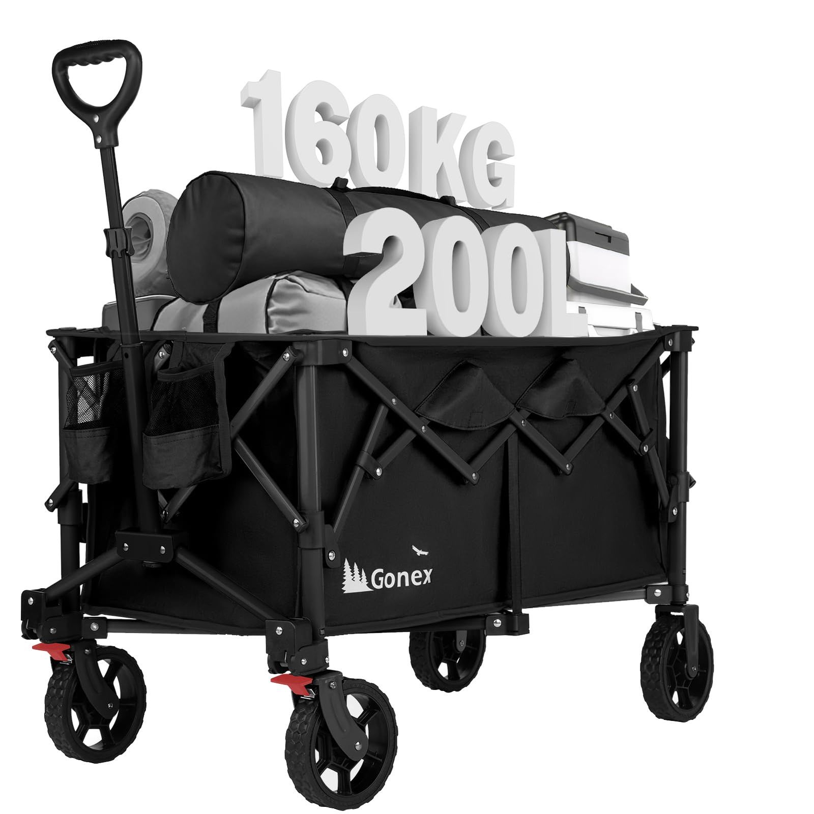 Gonex キャリーワゴン ポータブルカート 自立式収納 大容量 200L 高耐荷重160kg 折りたたみキャリーカート アウトドア キャンプ レジャー 釣り キャンプ 運動会など