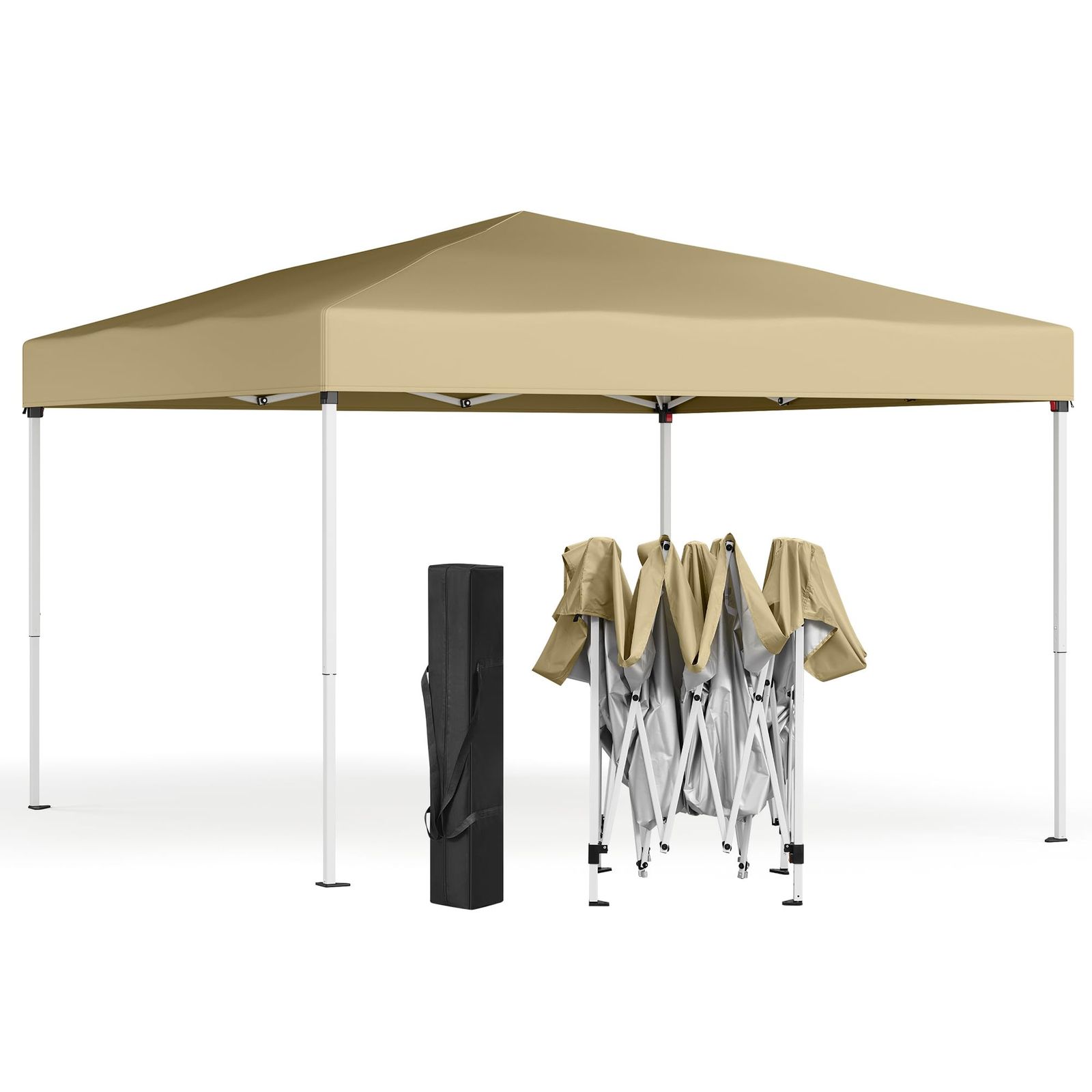 SONGMICS タープテント ワンタッチ 頑丈なスチールフレーム 日よけ UPF50+ 撥水 防風 295 x 295 x 258 cm 収納袋付き | 210Dオックスフォード アウトドア キャンプ ベージュ SHELD コレクション GCT102LZ…