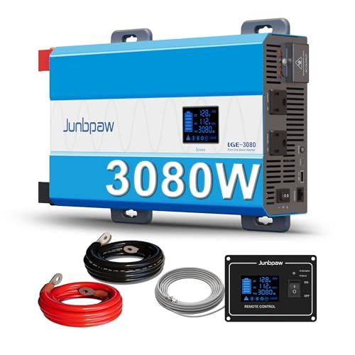 ☆新品☆純正弦波インバーター 12V DCから100V 110V AC変換 リモートモニターコントローラー付き 5V 2.1A USBポート搭載 家庭用 RV トラック オフグリッド太陽光発電対応 (JP-LGE-3080-JJ) 38274ae2
