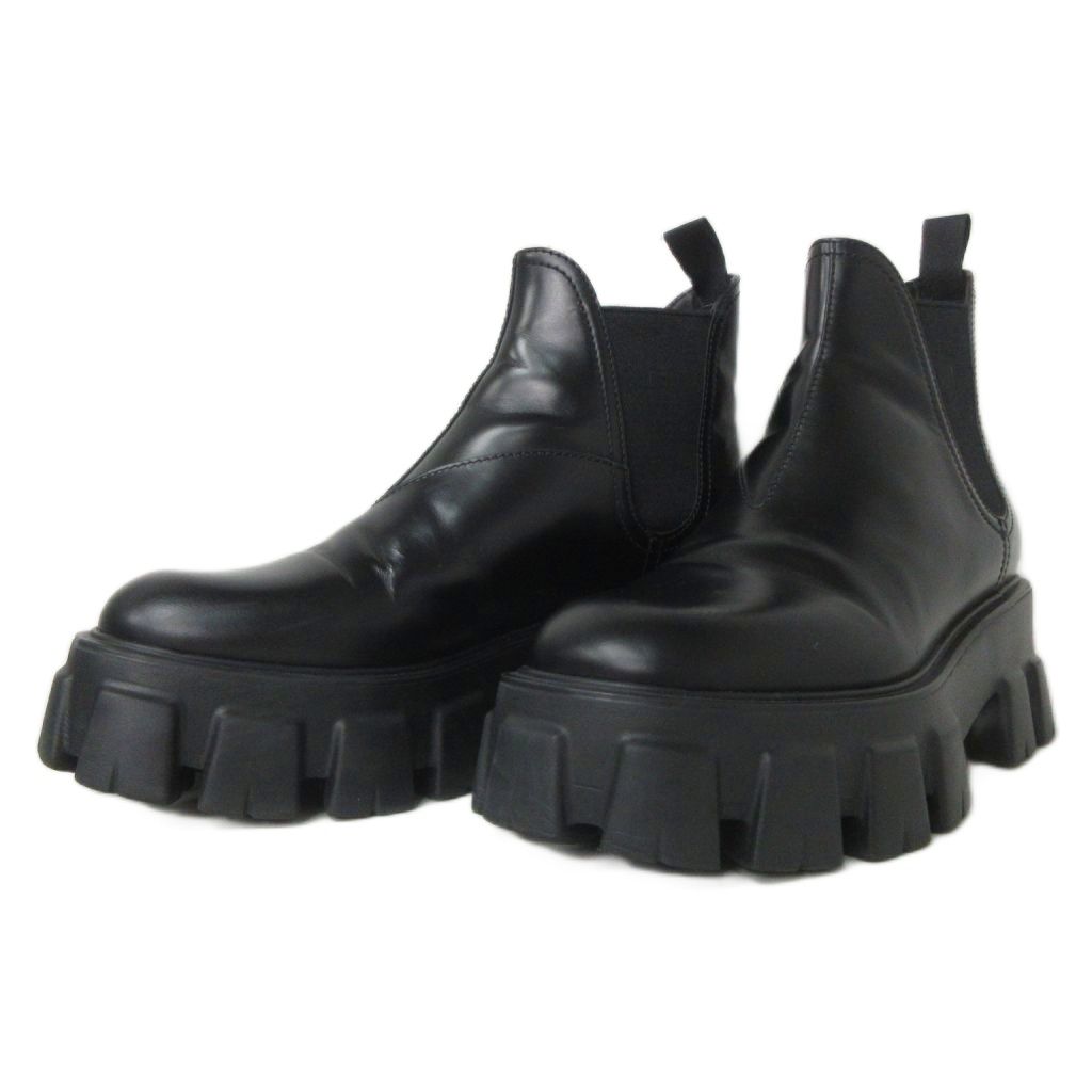 プラダ PRADA モノリス ブラッシュドレザー チェルシーブーツ 38 約24㎝ 黒 ブラック
