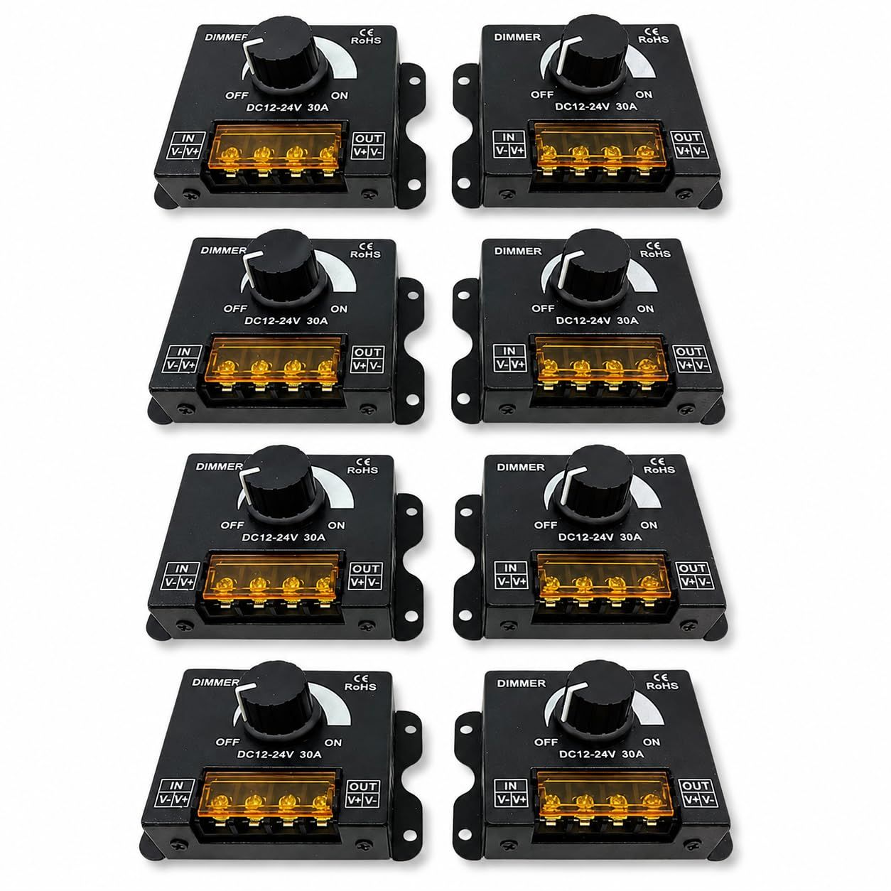 JYFACTORY LED 調光器 調光スイッチ DC12-24V 30A ディマースイッチ ボリューム式 無段階調整 8個セット [8] [小]