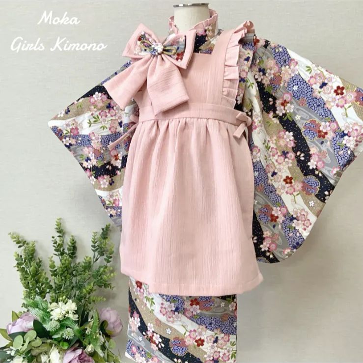 七五三 3歳 女の子 着物＆被布エプロンセット 桜 和柄 ピンク／ハンドメイド 10,920円