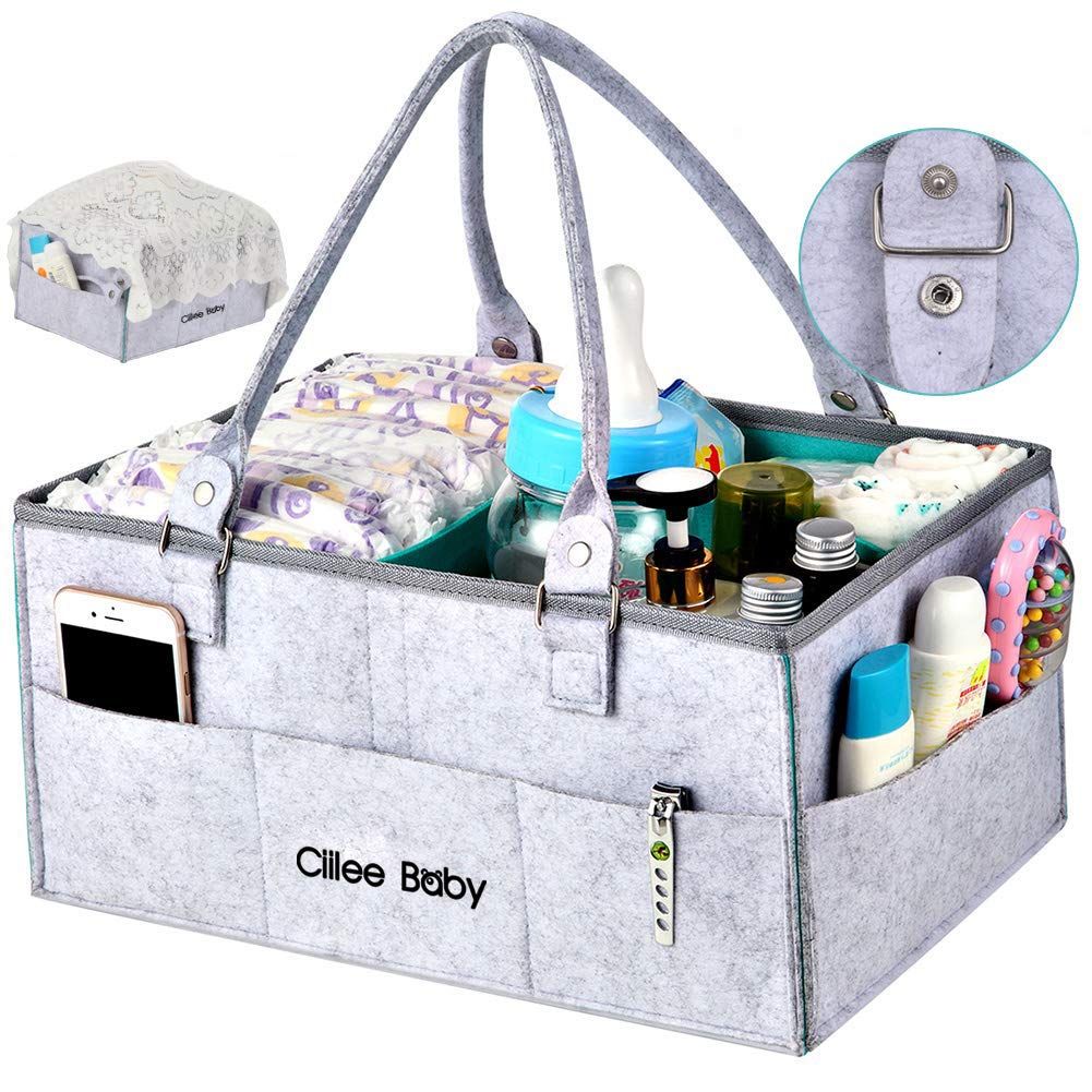 Ciilee Baby Diaper Stocker, Diaper Bag, Large Capacity, Detachable Handle, Diaper Case, Collapsible Baby Storage Box, Basket, Car Mount, Travel Bag, Pocket, Accessory Case, Lightweight Baby Supplies, Nursery Supplies Case (3 Dividers (Gray)) 1
