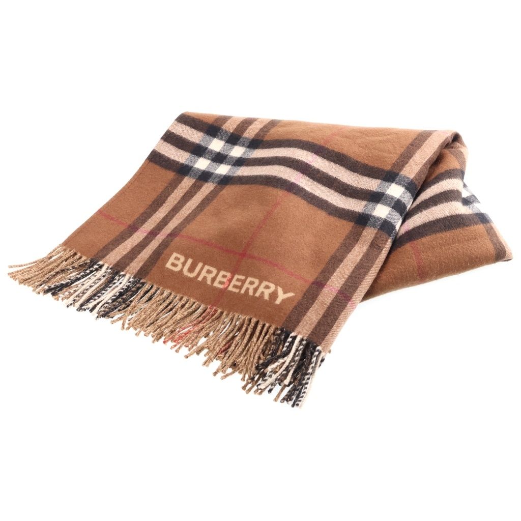 BURBERRY (バーバリー) コントラスト チェック ウール カシミヤ フリンジケープ ポンチョ ストール ベージュ レディース 8059406 46,794円