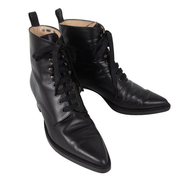 ジャンポールゴルチエJean Paul GAULTIER ポインテッドトゥレザーヒールブーツ 黒3.5