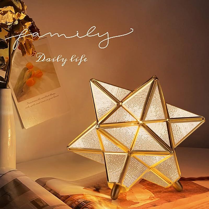 【新品】 Cerdeco 幻想的に広がる星のシルエット テーブルライト スタンド照明 デスクライト 真鍮＆ガラス 雰囲気たっぷりな影 インテリア照明 間接照明 スタンドライト ベッドサイドランプ 手軽に贅沢 星形 すりガラス TBL43