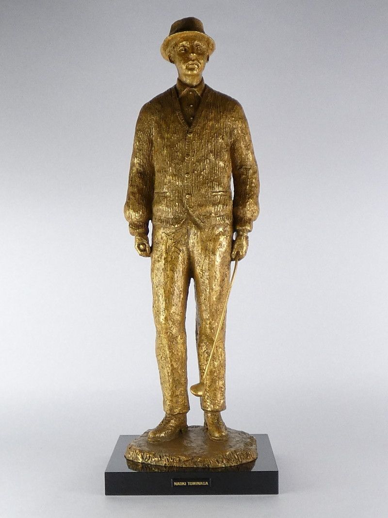 富永直樹 男性 ゴルファー 本金箔 ブロンズ像 約62cm 保証品 総重量 約13kg /E16(P)