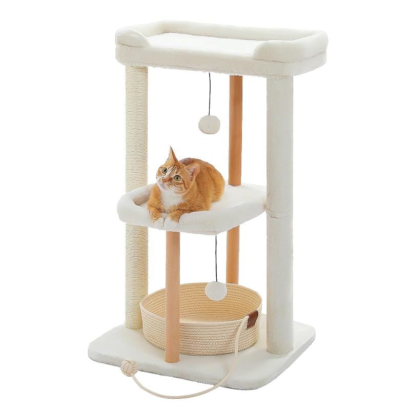 【新品】 PAWZ Road キャットタワー ミニ 据え置き 省スペース コンパクト 爪とぎ サイザル麻ポール 猫ベッド3か所 おしゃれ 高さ88cm
