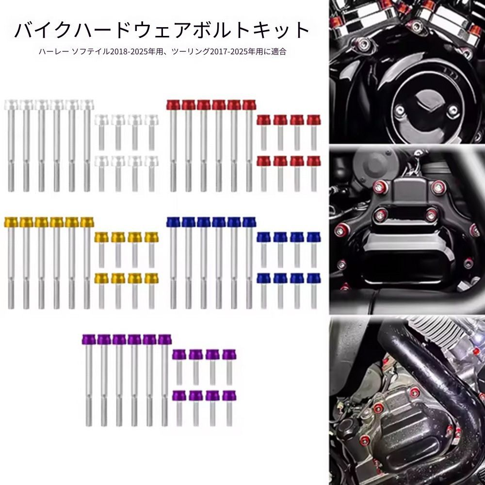 ハーレー Harley グライド系 ロードキング ソフテイル ファットボーイ 2017-2025年 M8エンジン用 ボルトカバー 装飾キャップ クローム ブルー ゴールド レッド パープル ブラック