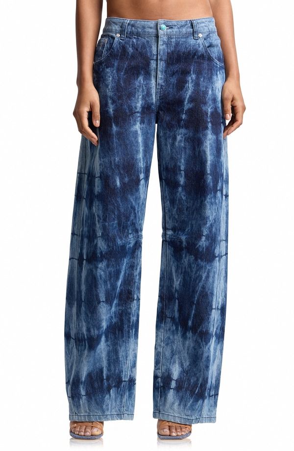 アヴェックレフィーユ レディース ボトムス レギンス ワイドレッグ ジーンズ Avec Les Filles Tie Dye Mid Rise Curved Wide Leg Jeans NAVY T