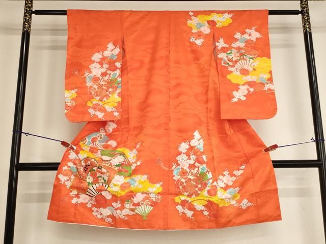 平和屋着物[]七五三　女の子　５歳　祝着　駒刺繍　扇面花鼓文　金彩　洗える着物　AABI2862ja