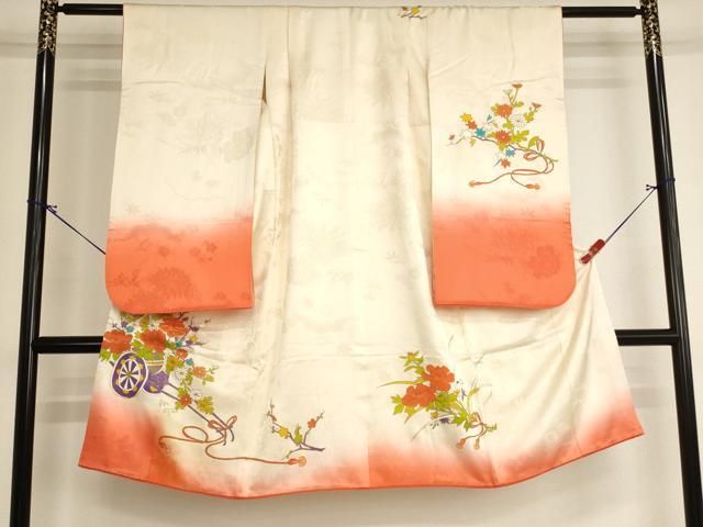 平和屋着物[]七五三　女の子　５歳　祝着　駒刺繍　花車文　暈し染め　金彩　逸品　AABI2857ja