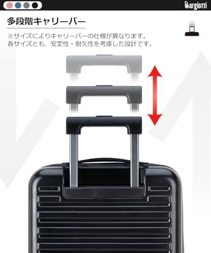 [Bargiotti] スーツケース フロントオープン キャリーケース 拡張機能付き 片開きファスナータイプ キャリーバッグ ABS+PC 耐衝撃 静音 軽量 日乃本キャスター (ブラック, Mサイズ, 75L大容量)