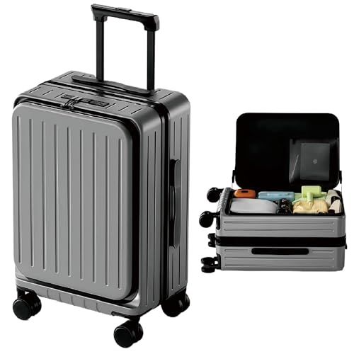 [RTmoni] フロントオープン スーツケース Mサイズ 70L 預け入れ 拡張機能 カップホルダー 軽量 キャリーケース グレー | 傷に強いPC＋ABS素材・狭い場所でも省スペースな片開き設計・マチ幅5cm拡張で容量UP・TSAダイヤルロック・360…