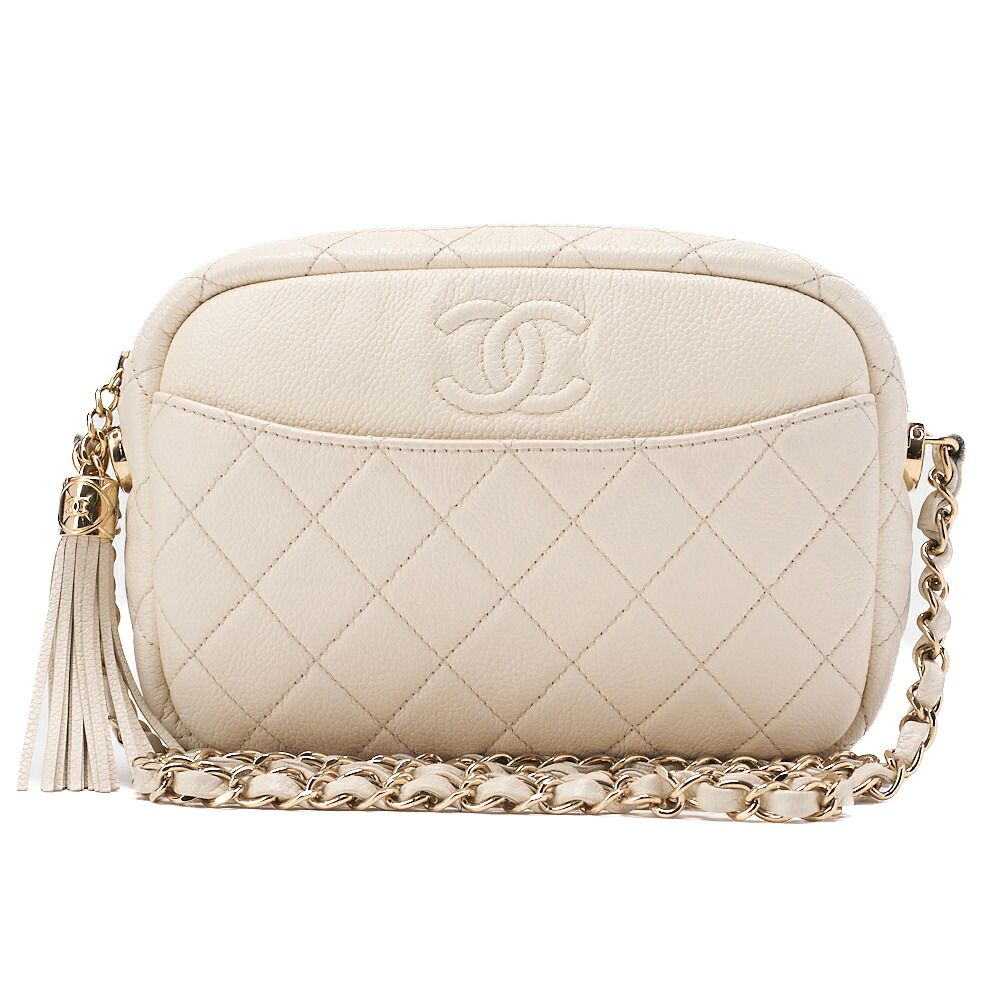 CHANEL シャネル キャビアスキン マトラッセ ココマーク フリンジ付き チェーンショルダー アイボリー（ゴールド金具）レディースバッグ ハイブランド【中古】【送料無料】
