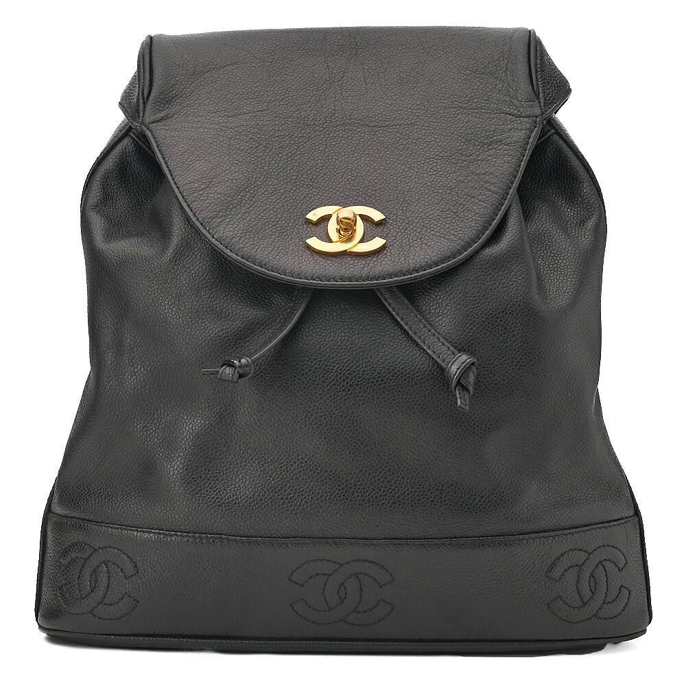 CHANEL シャネル　キャビアスキン 　トリプルココ　ターンロック　チェーンリュック　黒（ゴールド金具） レディース【中古】【送料無料】