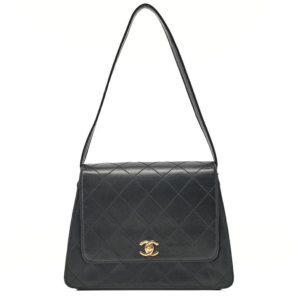 CHANEL シャネル　カーフスキン　マトラッセ　ターンロック　ショルダー　黒（ゴールド金具）レディースバッグ　ブランド【中古】【送料無料】