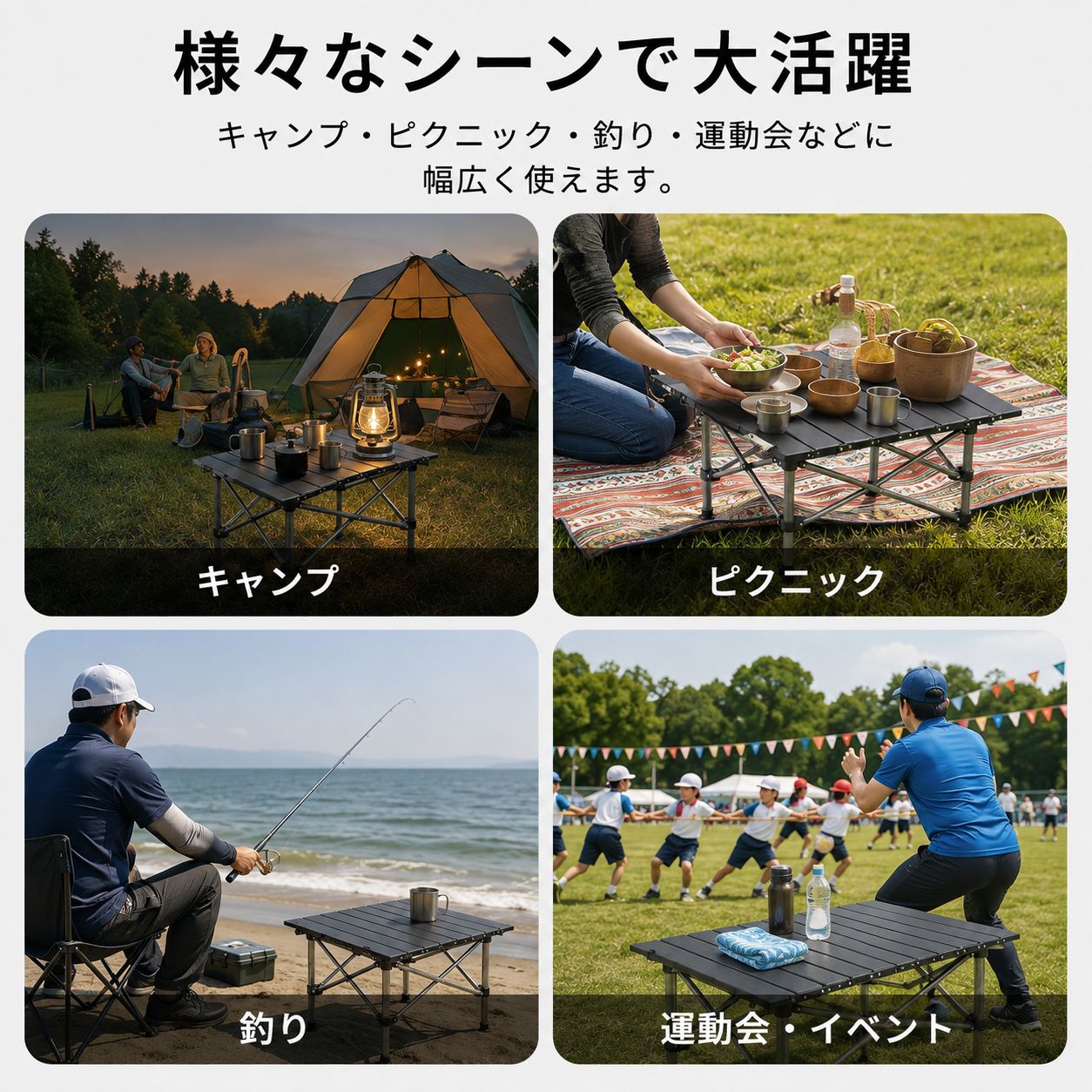 折りたたみテーブル アウトドアテーブル  コンパクト収納 収納袋付き キャンプ BBQ ピクニック 釣り thumbnail 6