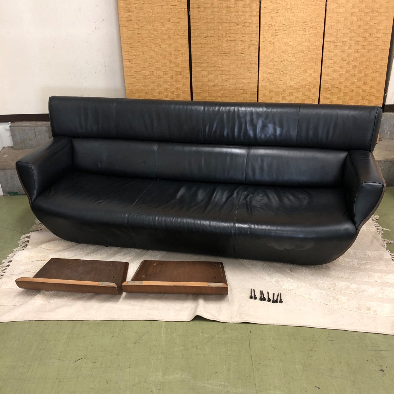 S【値下げ交渉可能】冨士ファニチア Tapio 3人掛けソファ L796SW ロングソファ レザー ブラック 直接引き取り歓迎！横浜市保土ヶ谷区