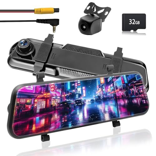 ドライブレコーダー ミラー型 左リトラクタブルカメラ 前後カメラ完全分離式ドライブレコーダー1080PウルトラHDフロント＆リアカメラ スーパーダークビジョン170° 後140° 超広角ガイドライン調整可能 ループ録画 Gセンサー LEDトラフィックライト…