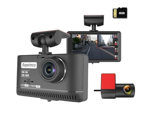 【電装店供給品 2.5K+1080p】3 inch IPSドライブレコーダー 前後2カメラ(前方400万画素+後方200万画素)QHD画質 小型ドラレコ 前後同時録画 8GBカード付き 160度超広角 耐熱構造 スーパーキャパシタ 電波障害対策 ノイズ対策…