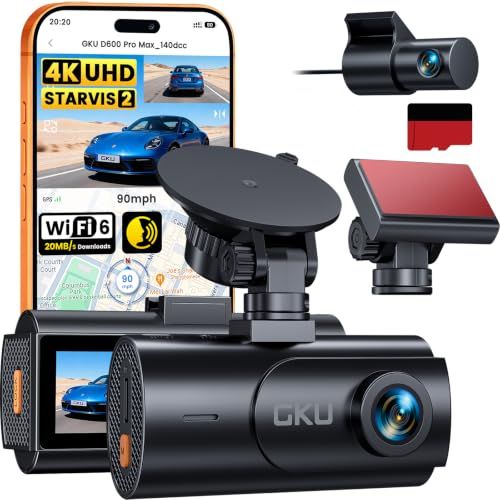 GKU D600 Pro Max【STARVIS 2センサー+64GBカード】吸盤&3M、2WAY取付対応。夜間撮影に強い4Kドライブレコーダー | 4K+1080P前後同時録画カメラ SONY STARVIS 2搭載 5GHz高速転送 GPS内蔵 24時…