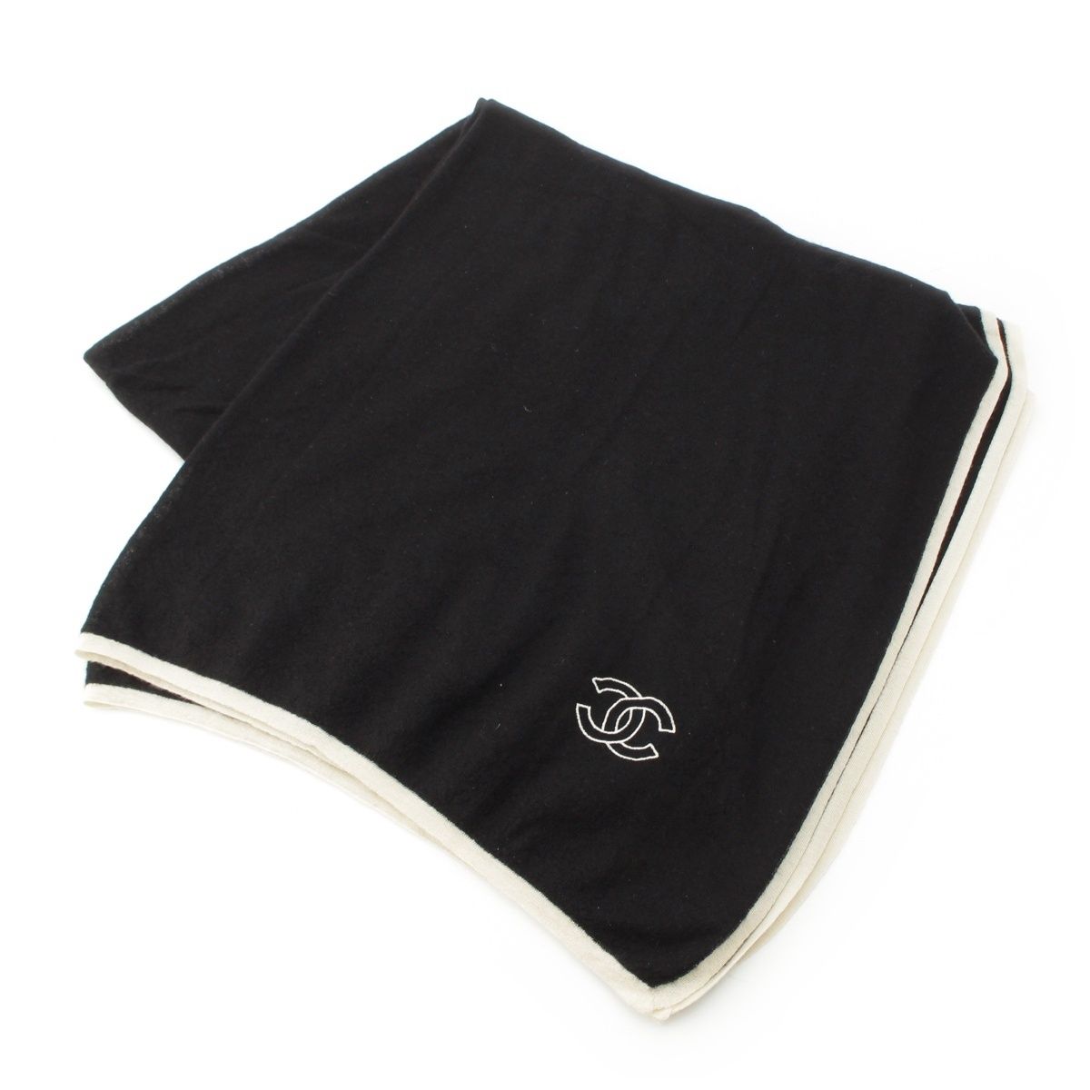 シャネル カシミヤ ココマーク 大判 マフラー ストール ブラック【中古】
