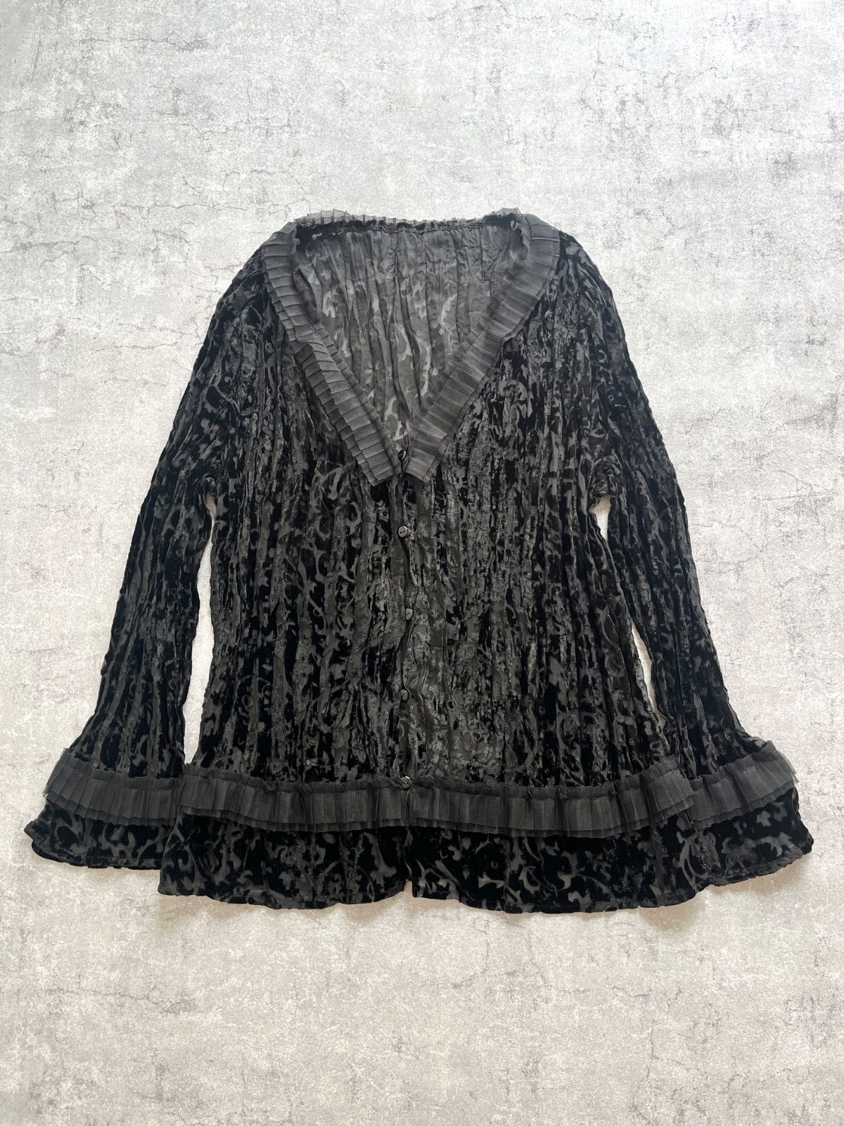 Sheer pleated blouse シアー プリーツ ブラウス 羽織 ブラック 黒 FREE
