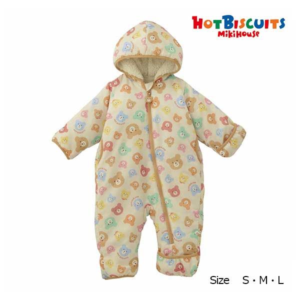 【正規店】【新品】ミキハウス　ホットビスケッツ　mikihouse　カラフルビーンズ くま　総柄 中綿 ジャンプスーツ（S・M・L）　ベビー　防寒　男の子　女の子　 10,153円
