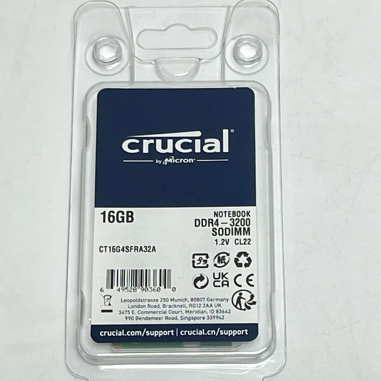 Crucial ノートPC用増設メモリ 16GB(16GBx1枚) DDR4 3200MT/s(PC4-25600) CL22 SODIMM 260pin CT16G4SFRA32A　No3460