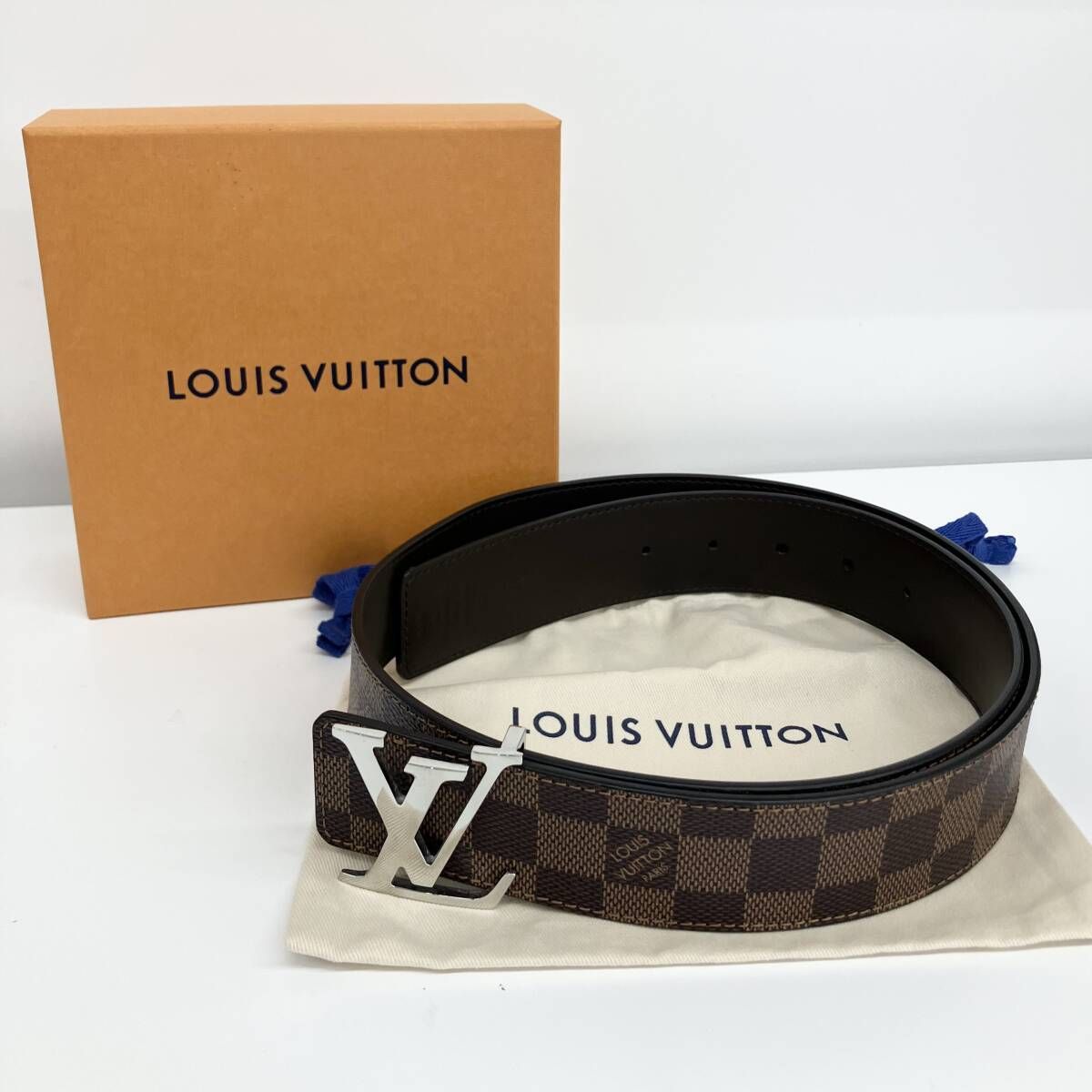 【美品】LOUIS VUITTON ルイヴィトン ダミエ ベルト サンチュール LVイニシャル リバーシブル 90cm メンズ