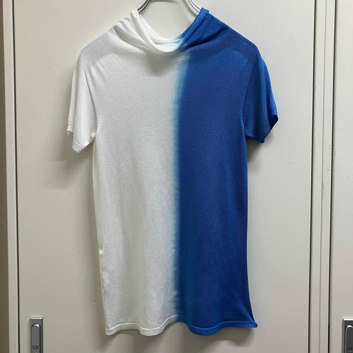 YOHJI YAMAMOTO FEMME グラデーションニットカットソー FZ-K03-284 サイズ2 ホワイト/ブルー 半袖Tシャツ ヨウジヤマモトファム